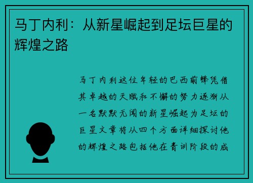马丁内利：从新星崛起到足坛巨星的辉煌之路